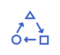 A blue triangle with an arrow pointing to the right.